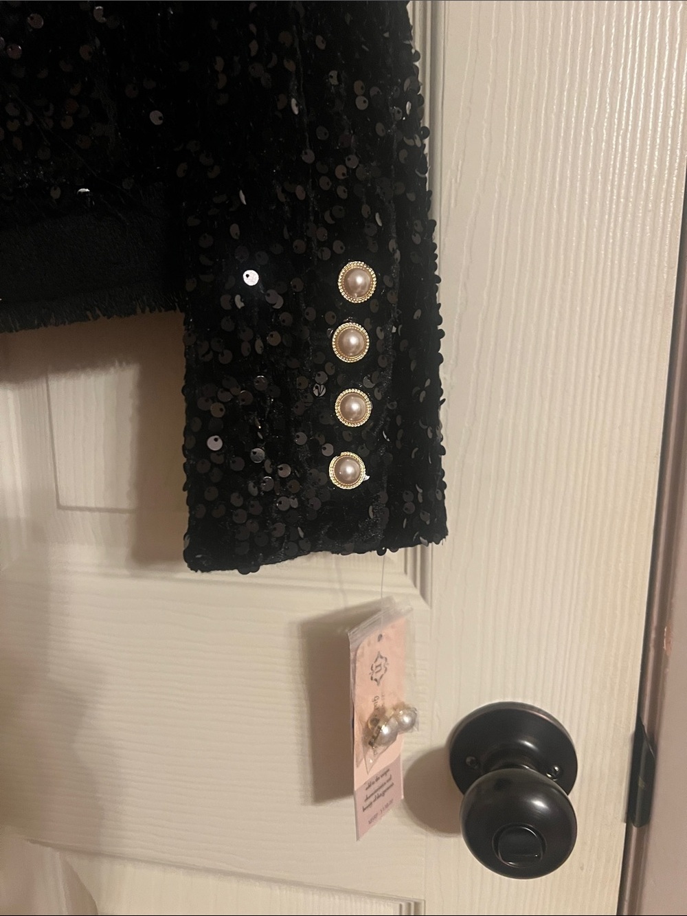 Nanette Lepore Black Sequin Pearl-Button Blazer - Picture 4 of 10